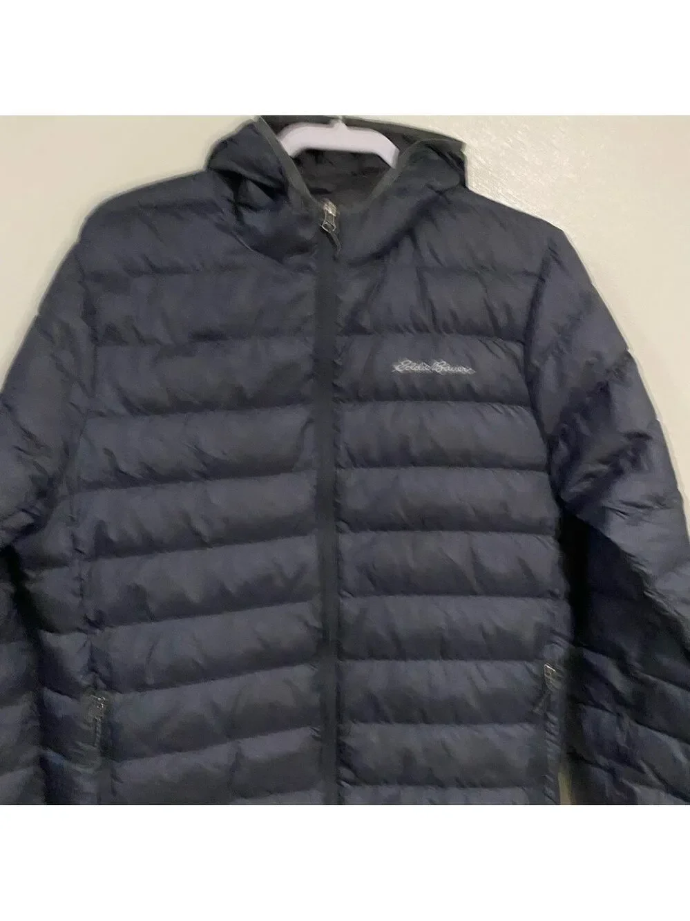 Eddie Bauer Jacket Men's Size Medium Dark Gray Hooded 650 Down Puffer Jacket